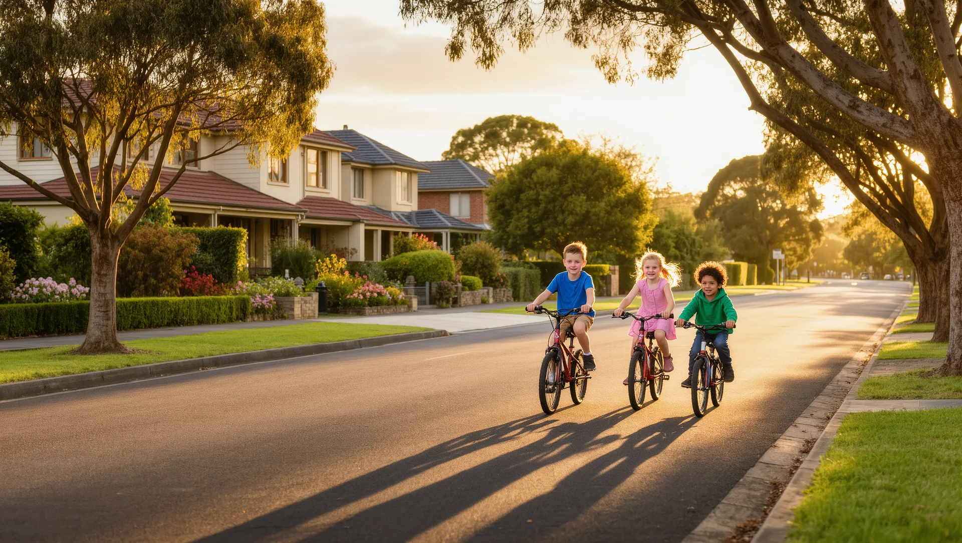 Established street at golden hour